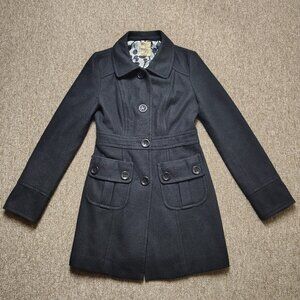 VINTAGE TULLE Peacoat Women M Black Wool Blend Single Breasted Lined Winter Wear
